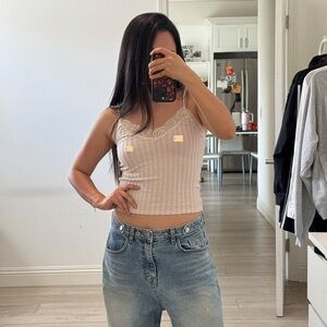 Urban Outfitters Lace-Trim Ribbed Cami - Light Pink